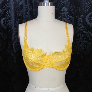 SHEIN Yellow Lace Underwire Bra with Scalloped Edges